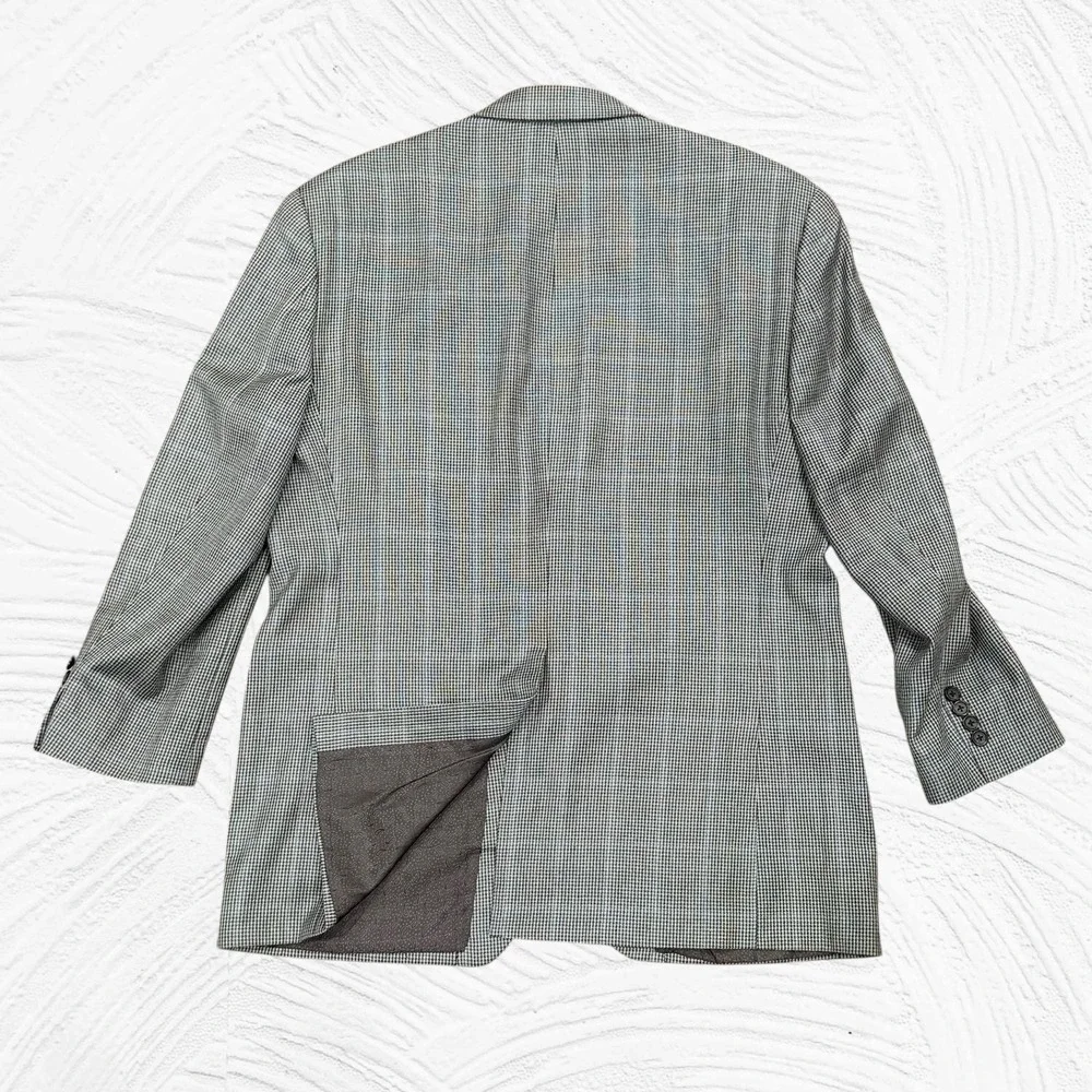 Ralph Ralph Lauren 43R Gray Blue Houndstooth Blazer Silk Wool Cashmere SportCoat